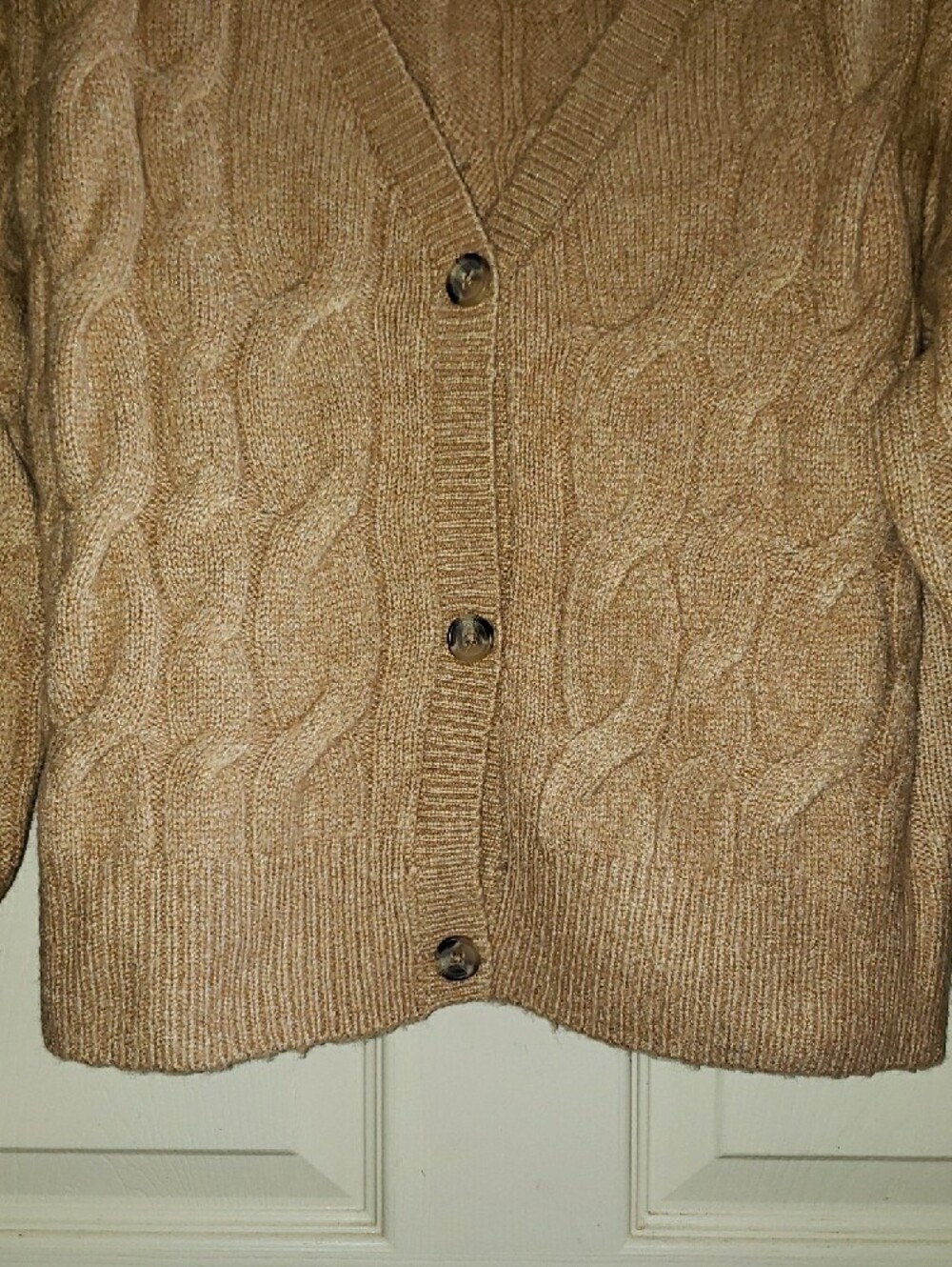 Reserve Fairfax Tan Cable-Knit V-Neck Button Cardigan - Picture 4 of 9